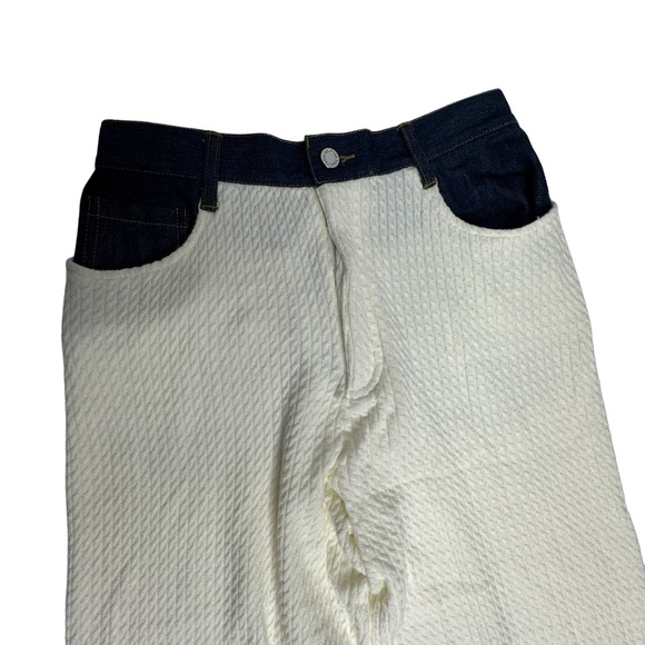 NWT WeWoreWhat High Rise Wide Leg Denim Cable Knit Pants cream 27 - Picture 9 of 16